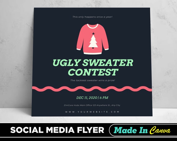 Ugly Sweater Contest Flyer DIY Canva Ugly Sweater Contest Flyer Template 2022 Editable Canva Social Media Flyer for Ugly Sweater Contest Etsy UK