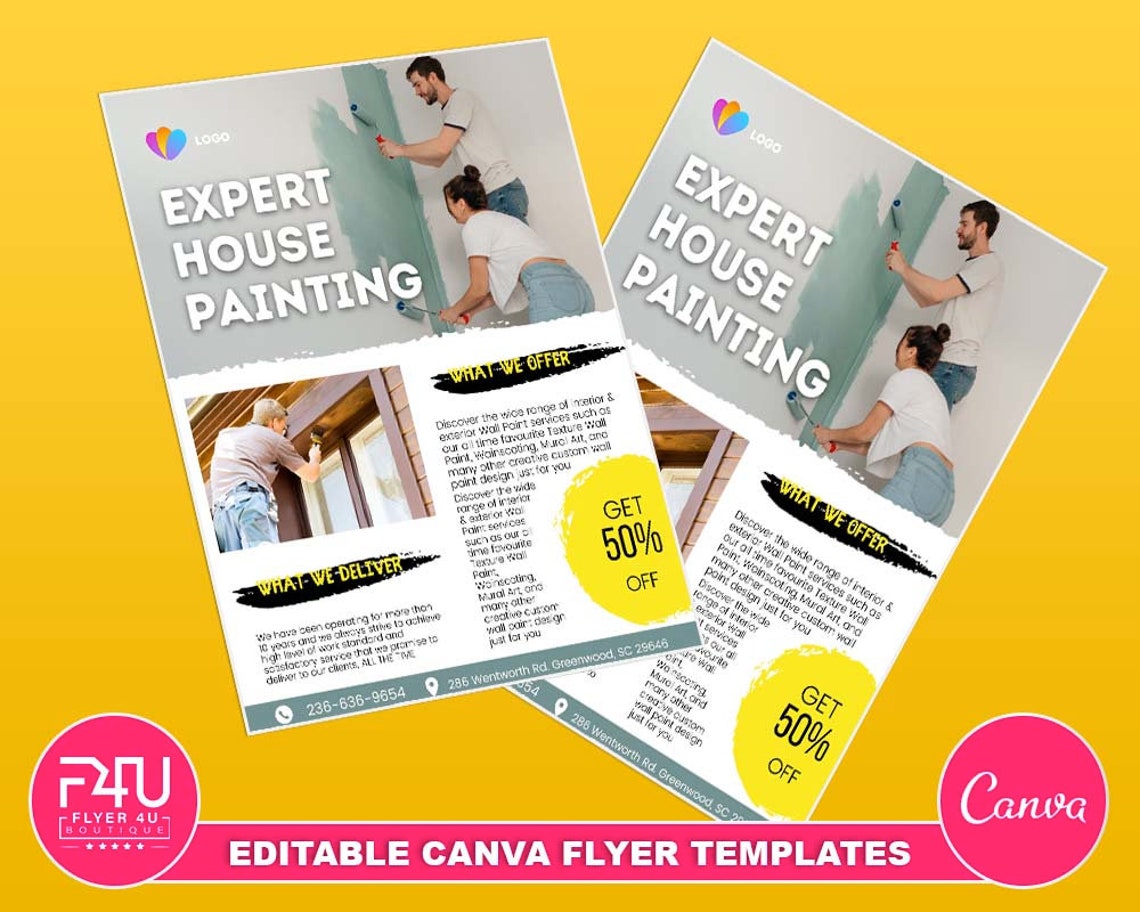 House Painting Flyer DIY Canva House Painting Flyer Template Etsy