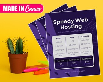 Speedy Web Hosting Flyer, DIY Canva Speedy Web Hosting Flyer, Editable Canva US Letter Size Flyer Template For Speedy Web Hosting