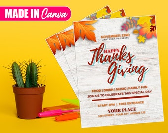 Thanksgiving Day, DIY Canva Thanks Giving Day Flyer Template 2022, Editable Canva US Letter Size Flyer Template for Thanks Giving Day