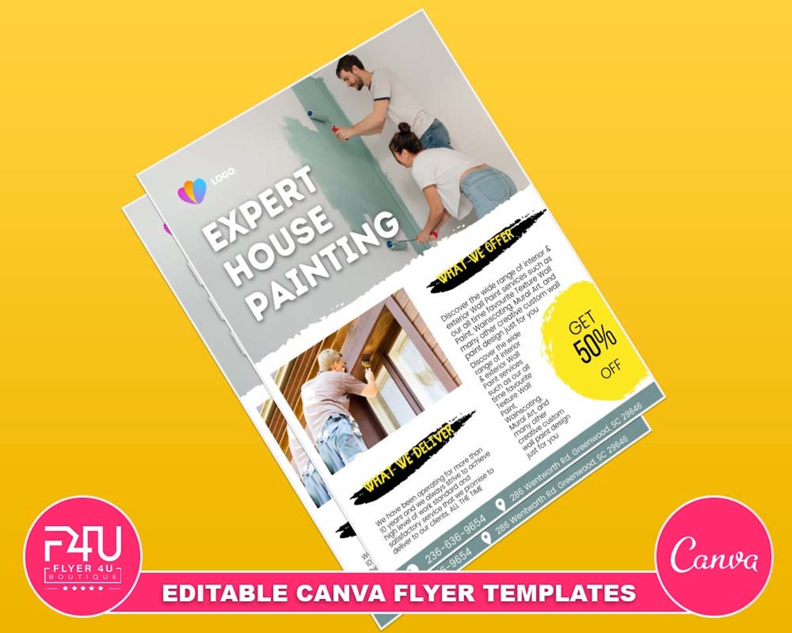 House Painting Flyer DIY Canva House Painting Flyer Template Etsy