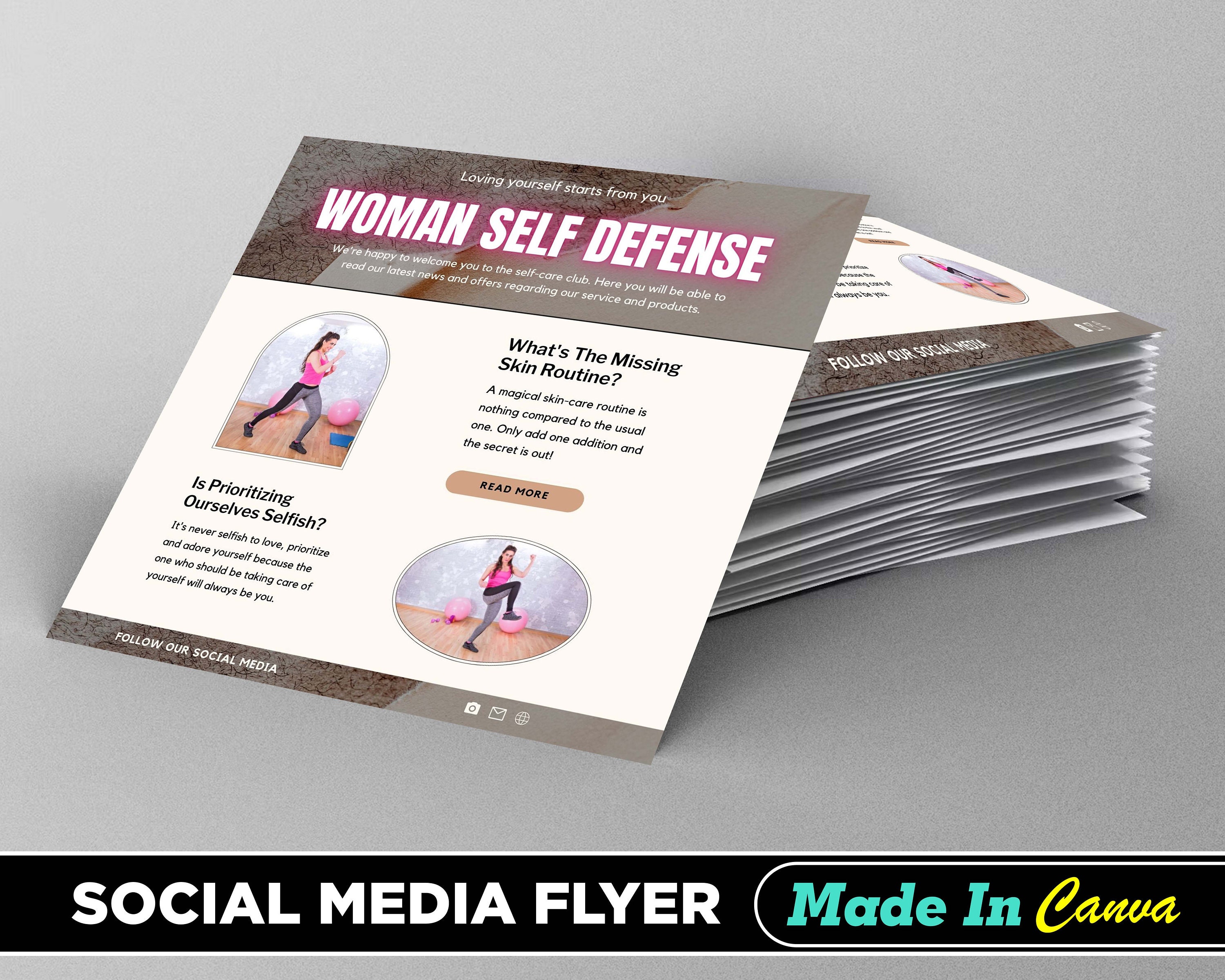 Woman Self Defense Flyer, DIY Canva Woman Self Defense Flyer Template