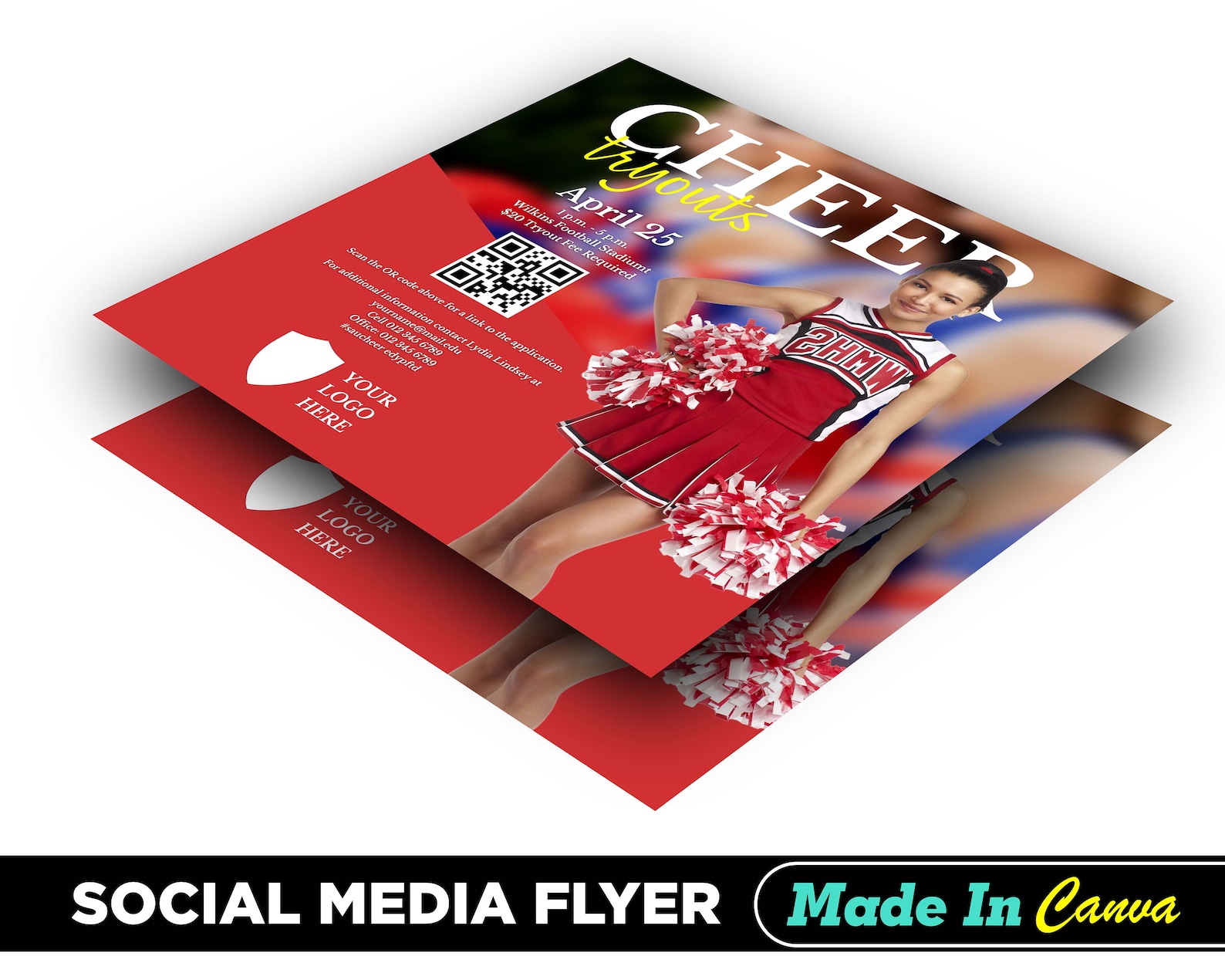 Cheerleading Flyer, DIY Canva Cheerleading Flyer Template 2022, Editable Social Media Flyer