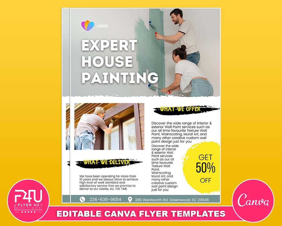 House Painting Flyer DIY Canva House Painting Flyer Template Etsy