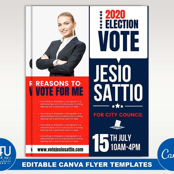 Election Campaing Flyer, DIY Canva Election Campaing Flyer Template 2022, Editable Canva US Letter Size Flyer Template for Election Campaing