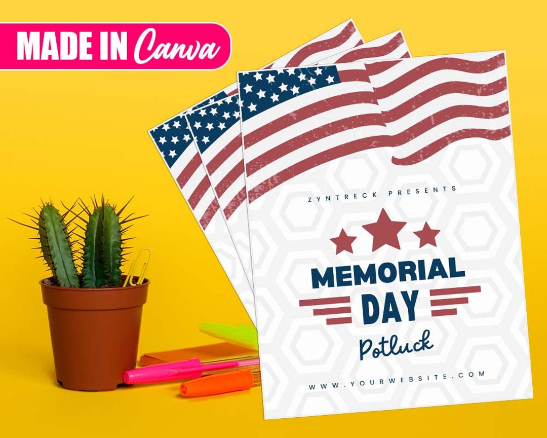 Memorial Day Potluck Flyer, DIY Canva Memorial Day Potluck Flyer