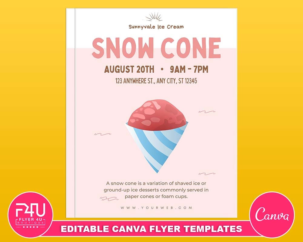 Snow Cone Flyer, DIY Canva Snow Cone Templates, Editable Canva US ...