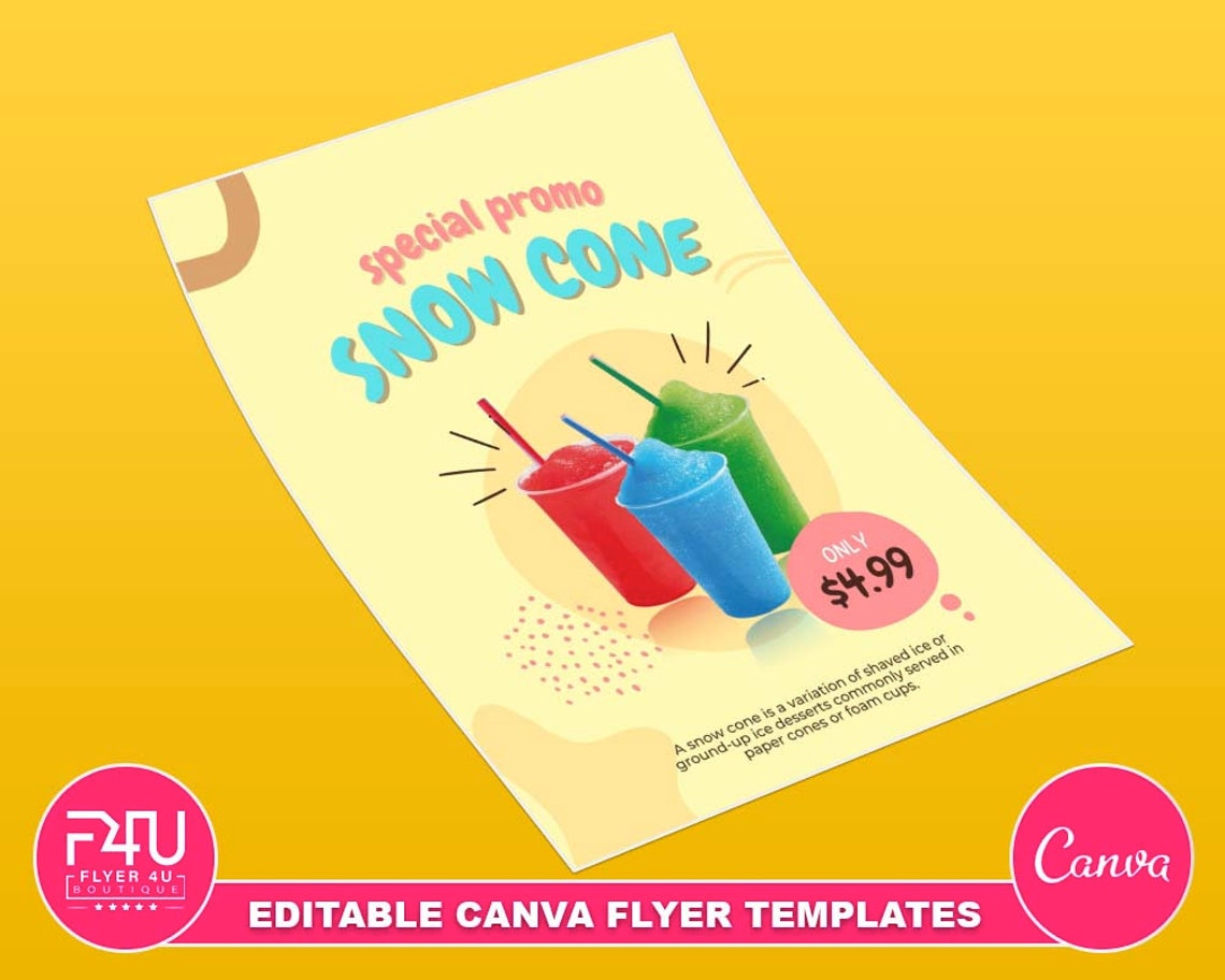 Snow Cone Flyer DIY Canva Snow Cone Templates Editable Canva Etsy