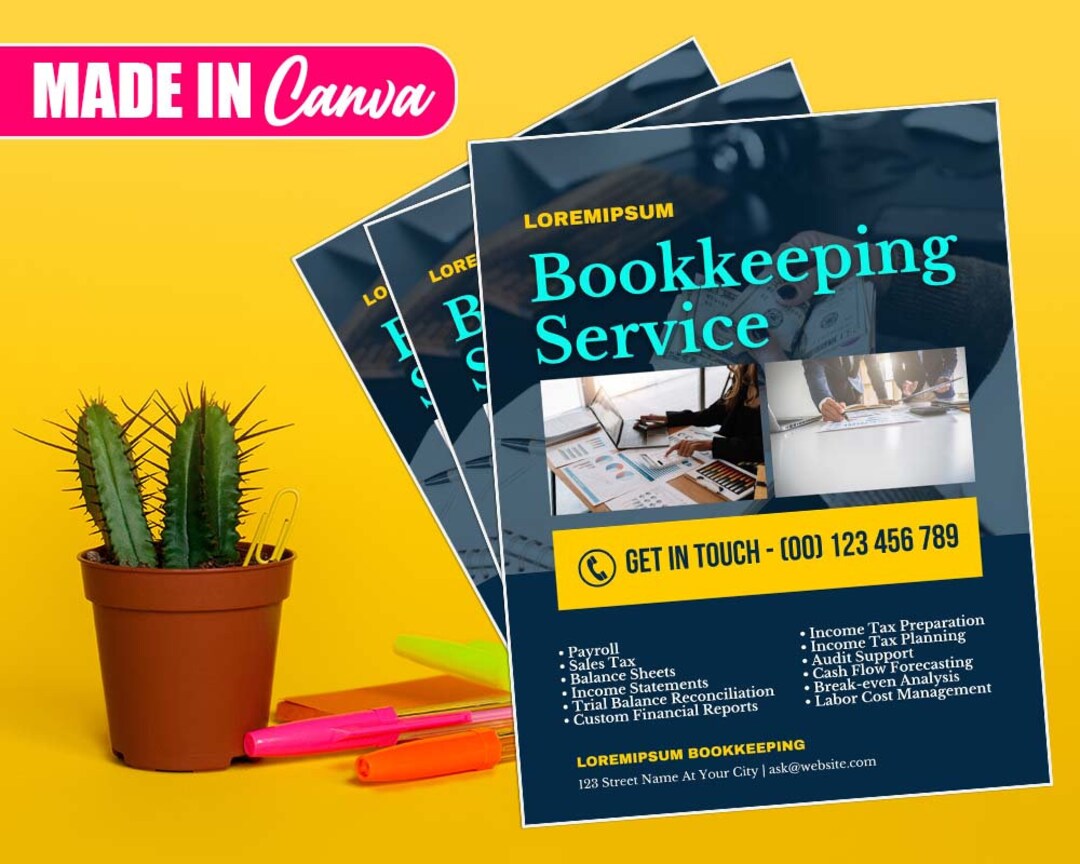 Bookkeeping Flyer, DIY Canva Bookkeeping Flyer Template 2022, Editable