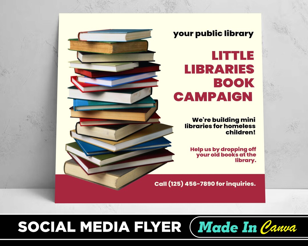 Book Drives Flyer, DIY Canva Book Drives Flyer Template 2022, Editable