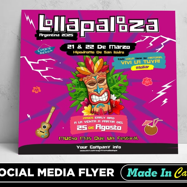 Lollapalooza Flyer, DIY Canva Lollapalooza Flyer Template, Editable Canva Social Media Flyer Template for Lollapalooza