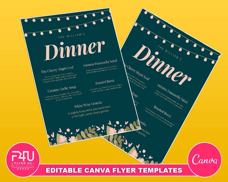 Dinner Flyer, DIY Canva Dinner Templates, Editable Canva US Letter Size