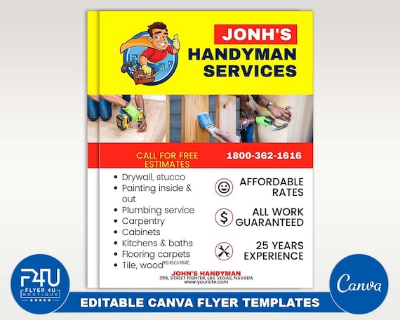 Paper & Party Supplies Stationery Handyman Service Flyer Editable Canva ...