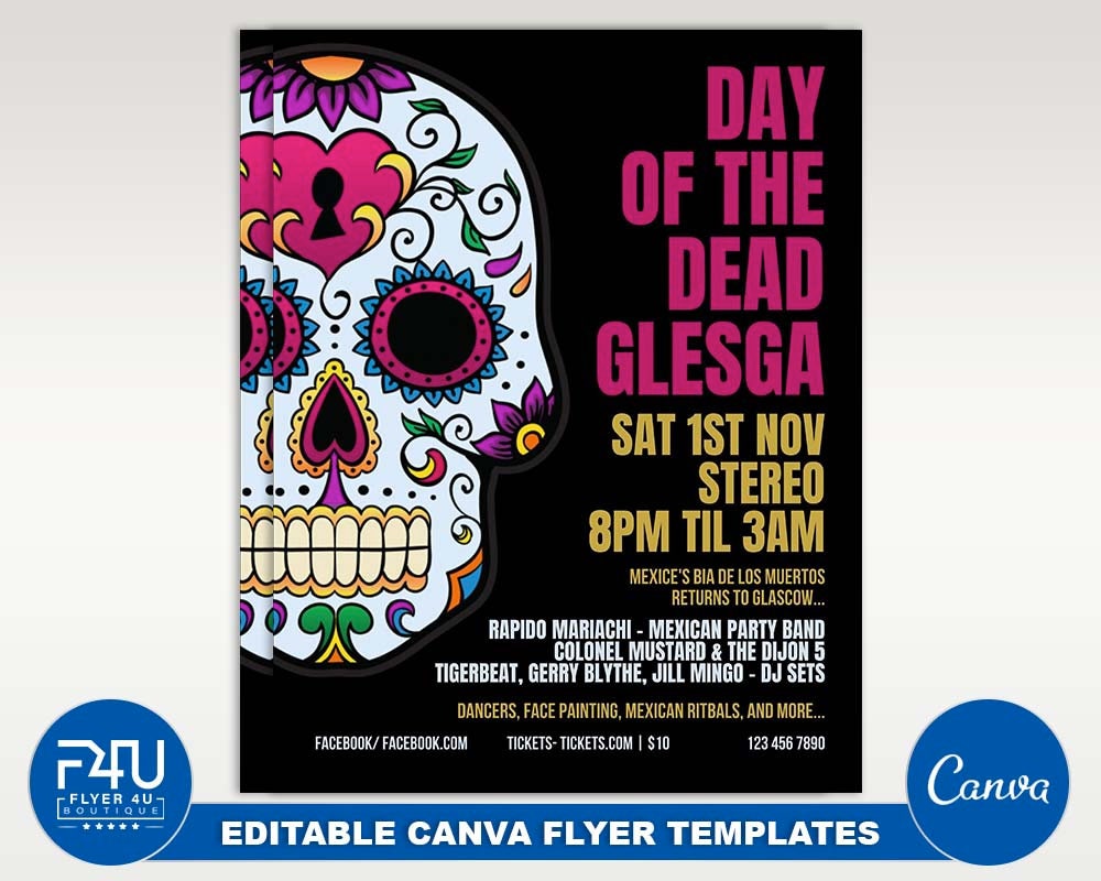 Day Of Dead DIY Canva Day Of Dead Template 2021 Editable Canva US Letter Size Flyer Template for Day Of Dead