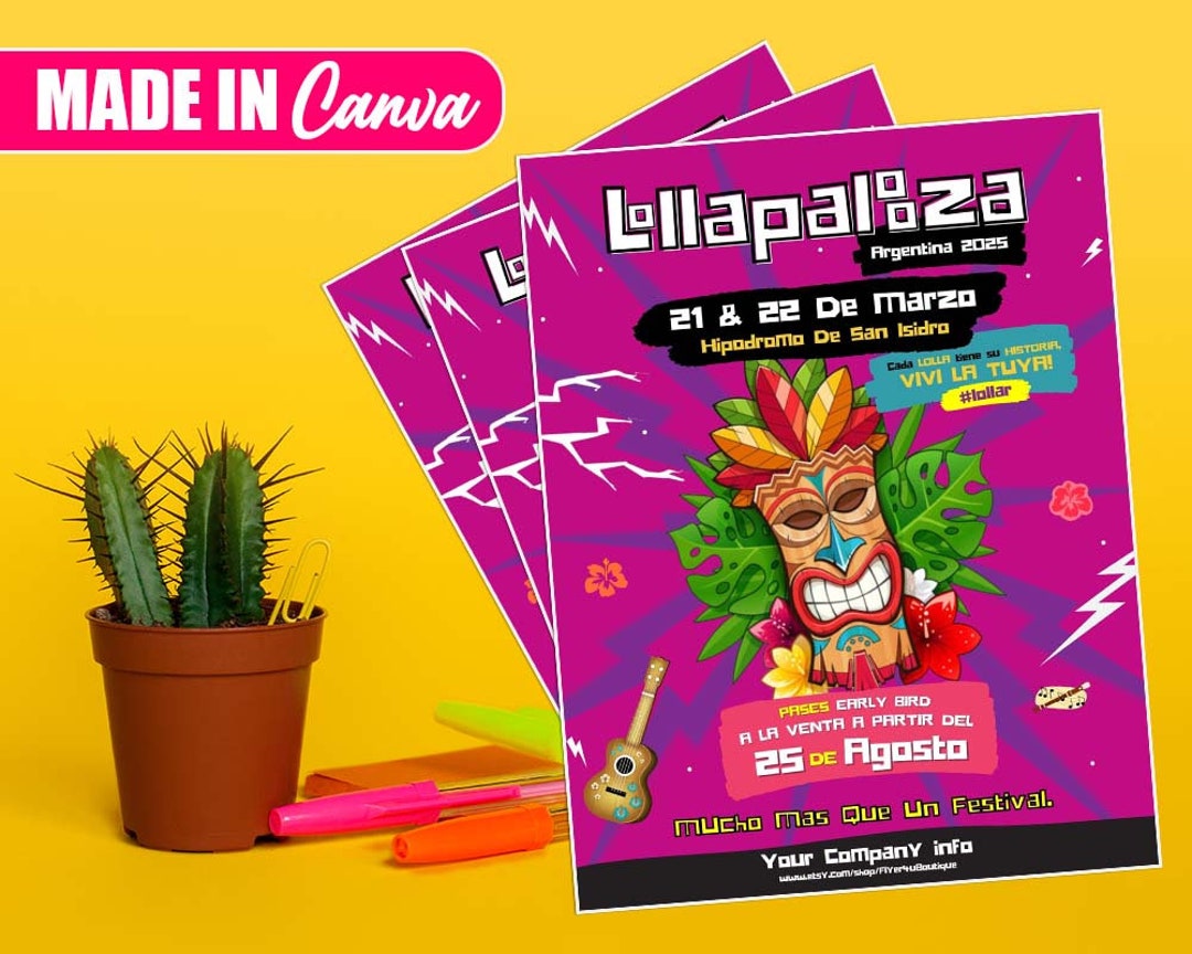 Lollapalooza Flyer DIY Canva Lollapalooza Flyer Template Etsy España