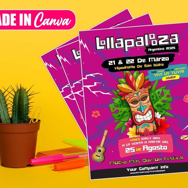 Lollapalooza Flyer, DIY Canva Lollapalooza Flyer Template 2022, Editable US Letter Size Flyer for Lollapalooza