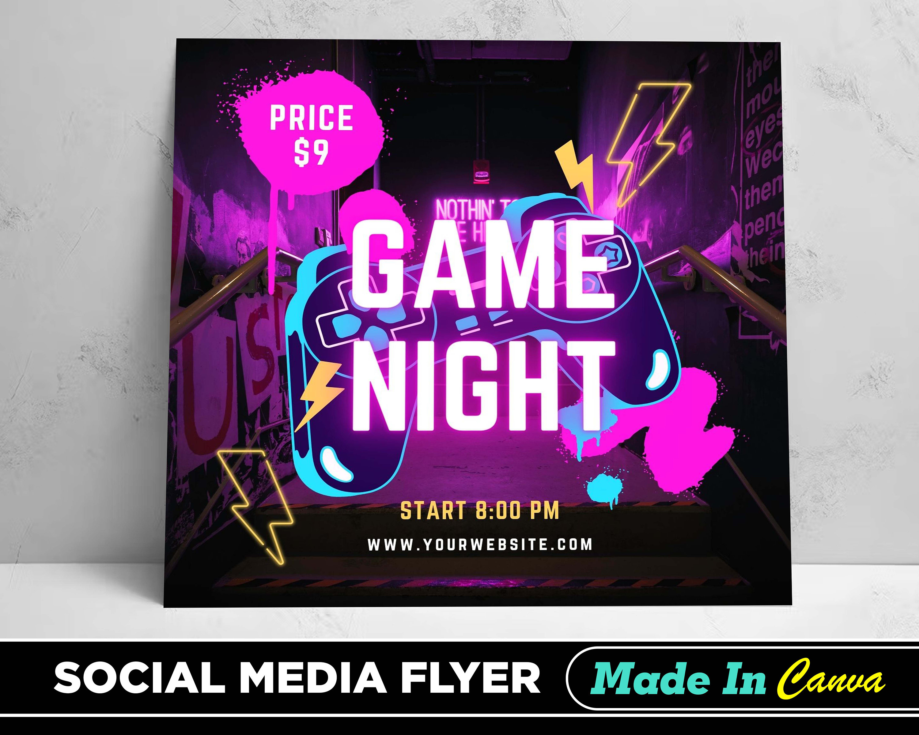 Game Night Flyer, DIY Canva Game Night Flyer Template 2022, Editable Canva  Social Media Flyer Template for Game Night 