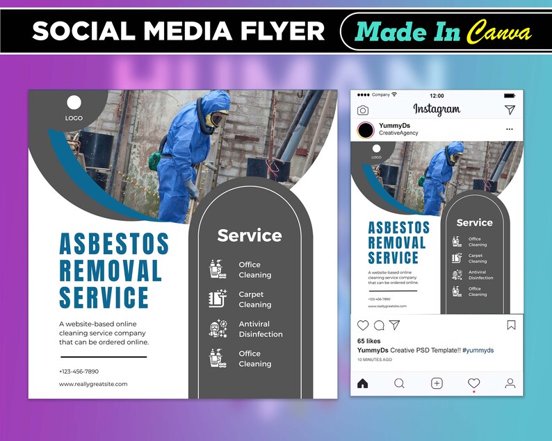 Asbestos Removal Service Flyer, DIY Canva Asbestos Removal Service Flyer Template 2022, Editable Social Media Flyer Template for Asbestos image 3