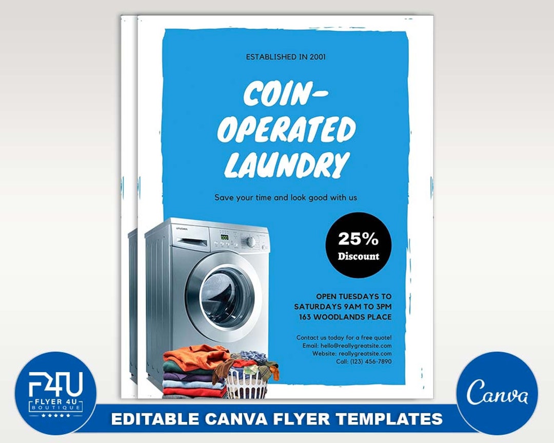 Coin Operated Laundry Service Flyer, DIY Canva Coin Operated Laundry Flyer Template 2022