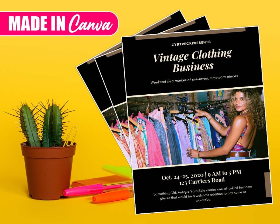 Vintage Clothing Business Flyer, DIY Canva Vintage Clothing Business