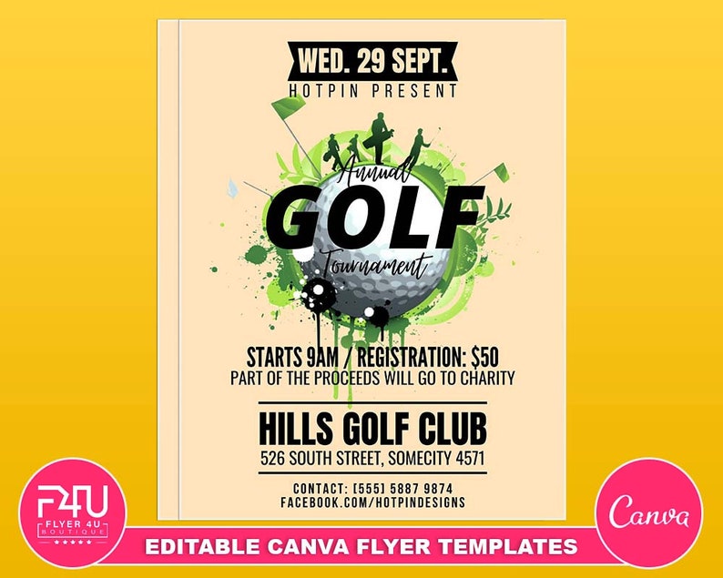 Golf Fundraiser Flyer, DIY Canva Golf Fundraiser Templates, Editable