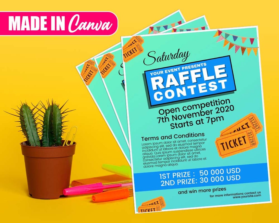 Raffle Flyer, DIY Canva Raffle Flyer Template 2022, Editable Canva US
