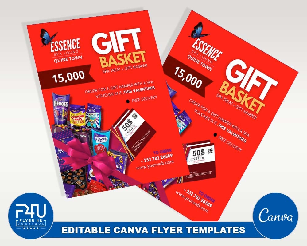 Gift Basket Flyer, DIY Canva Gift Basket Flyer Template 2022, Editable