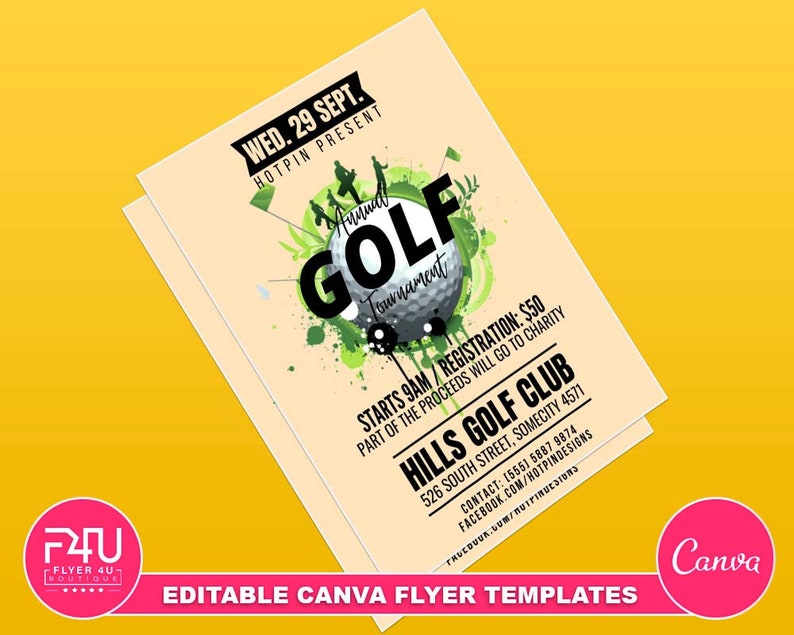 Golf Fundraiser Flyer, DIY Canva Golf Fundraiser Templates, Editable