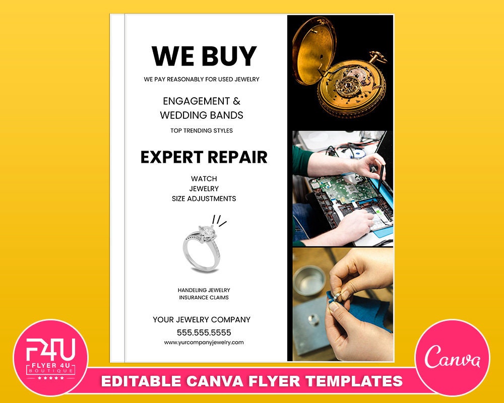 Jewelry Clock Watch Repair Flyer DIY Canva Jewelry Clock Etsy
