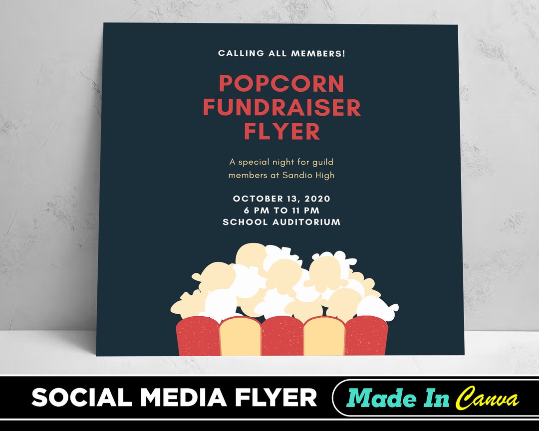 Popcorn Fundraiser Flyer, DIY Canva Popcorn Fundraiser Flyer Template