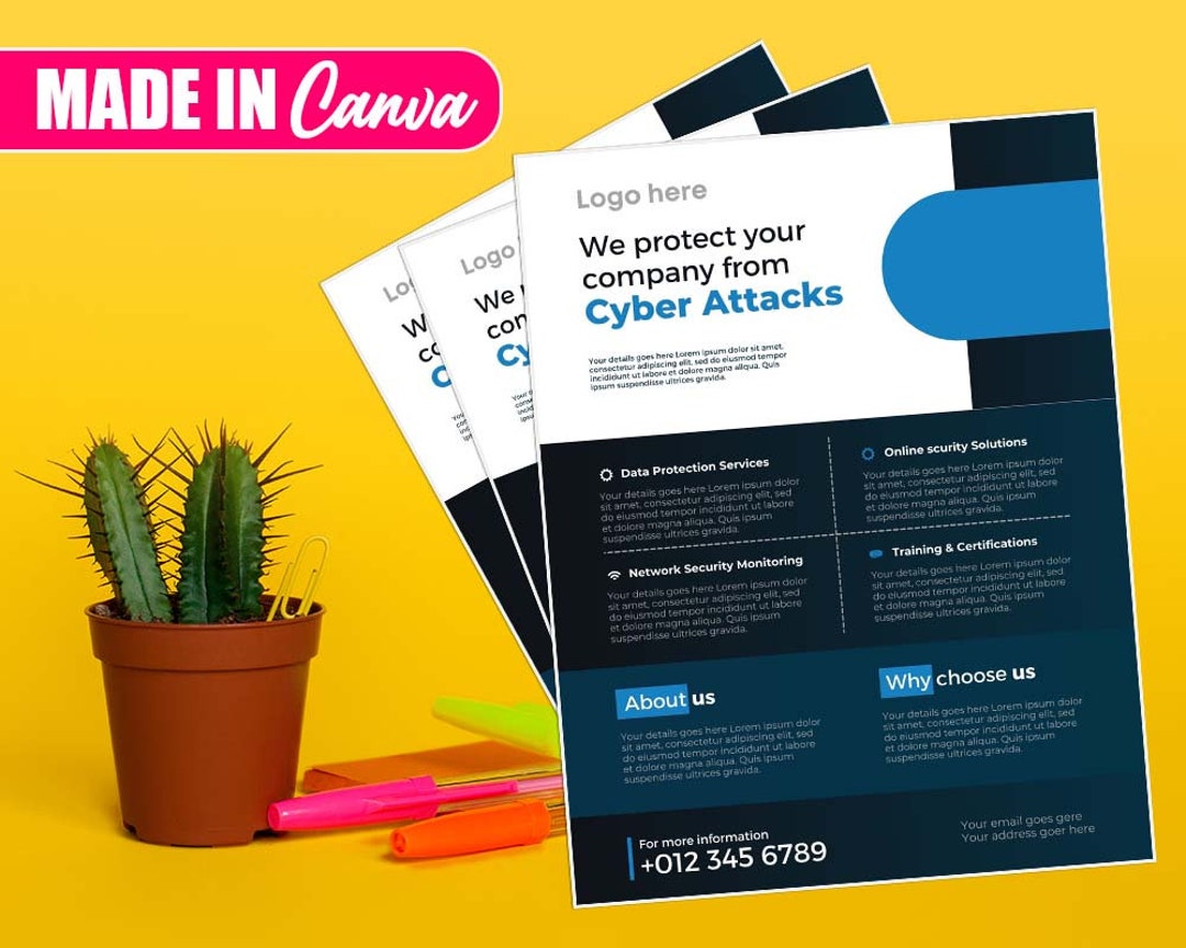 Cyber Security Flyer, DIY Canva Cyber Security Flyer Template 2022 ...