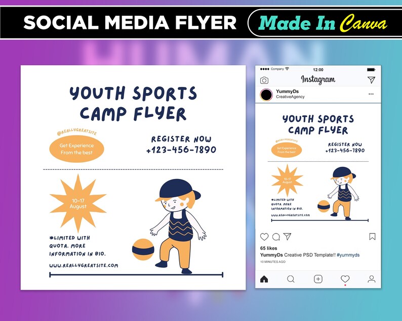 Youth Sports Camp Flyer DIY Canva Youth Sports Camp Flyer Etsy