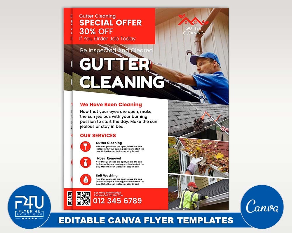Gutter Cleaning Flyer, DIY Canva Gutter Cleaning Flyer Template 2022