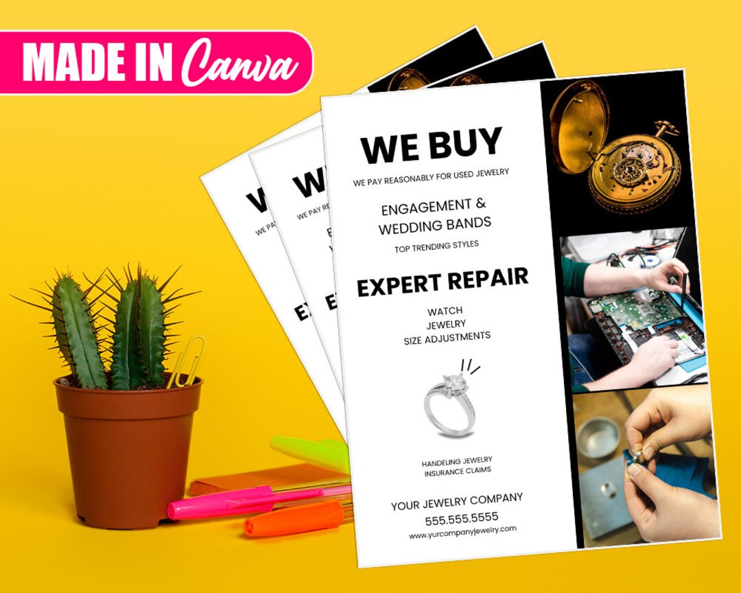 Jewelry Clock Watch Repair Flyer DIY Canva Jewelry Clock Etsy