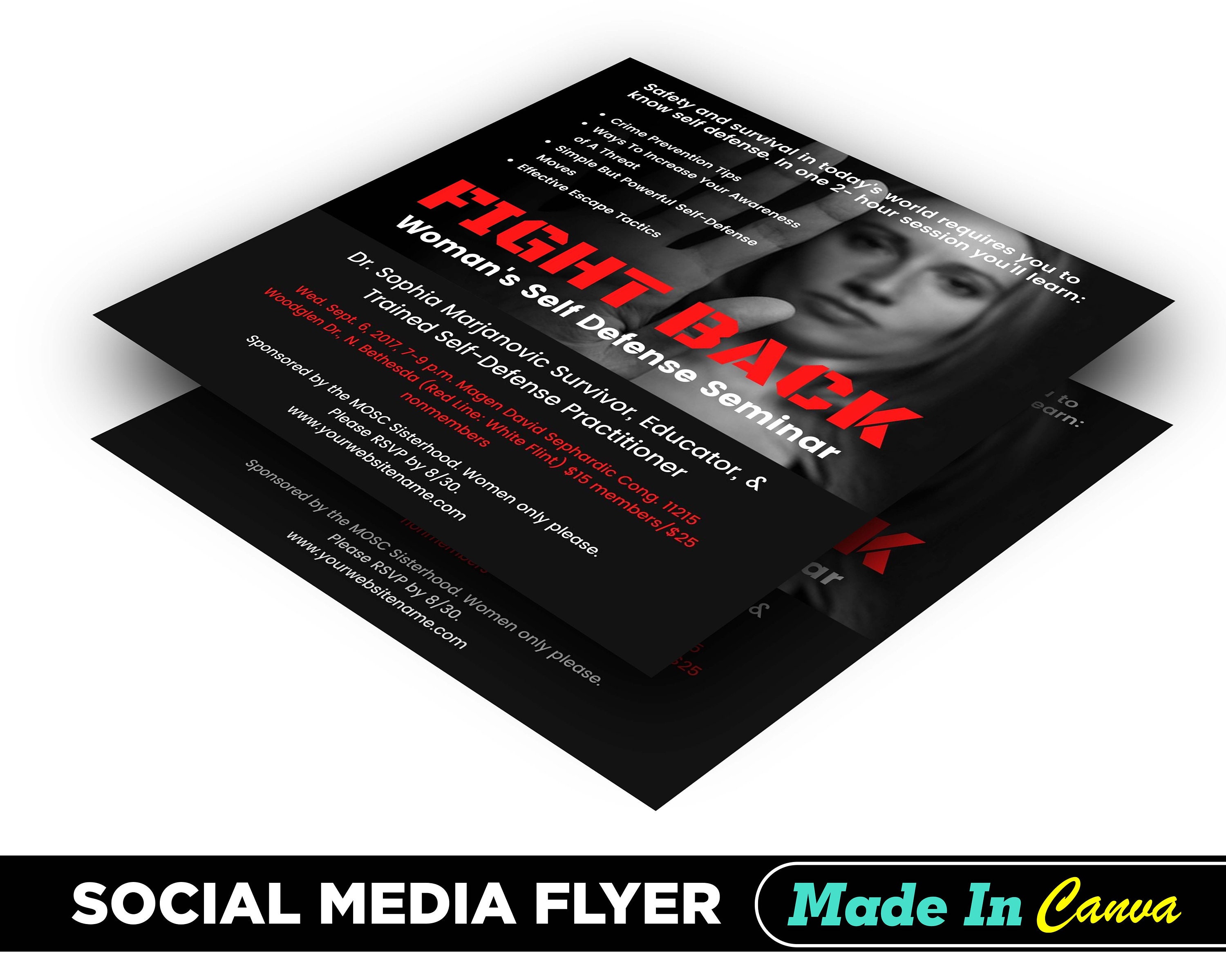 Woman Self Defense Flyer, DIY Canva Woman Self Defense Flyer Template