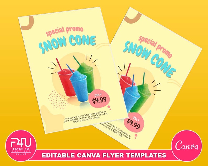 Snow Cone Flyer DIY Canva Snow Cone Templates Editable Canva Etsy