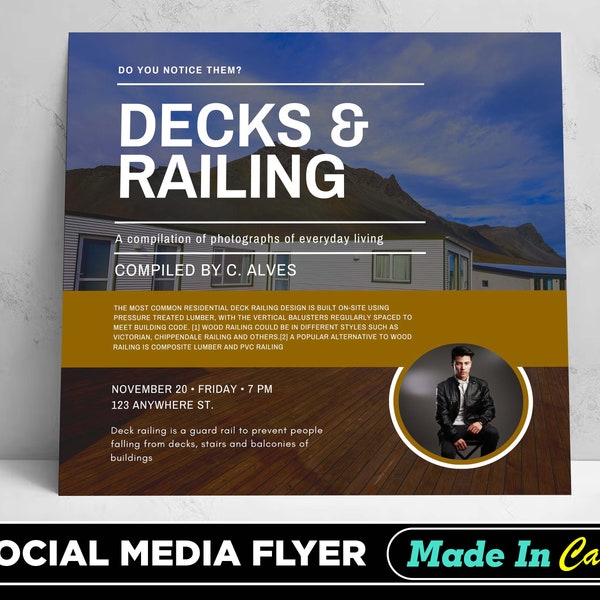 Decks & Railing Flyer, DIY Canva Decks and Railing Flyer Template, Editable Social Media Flyer Template for Decks and Railing