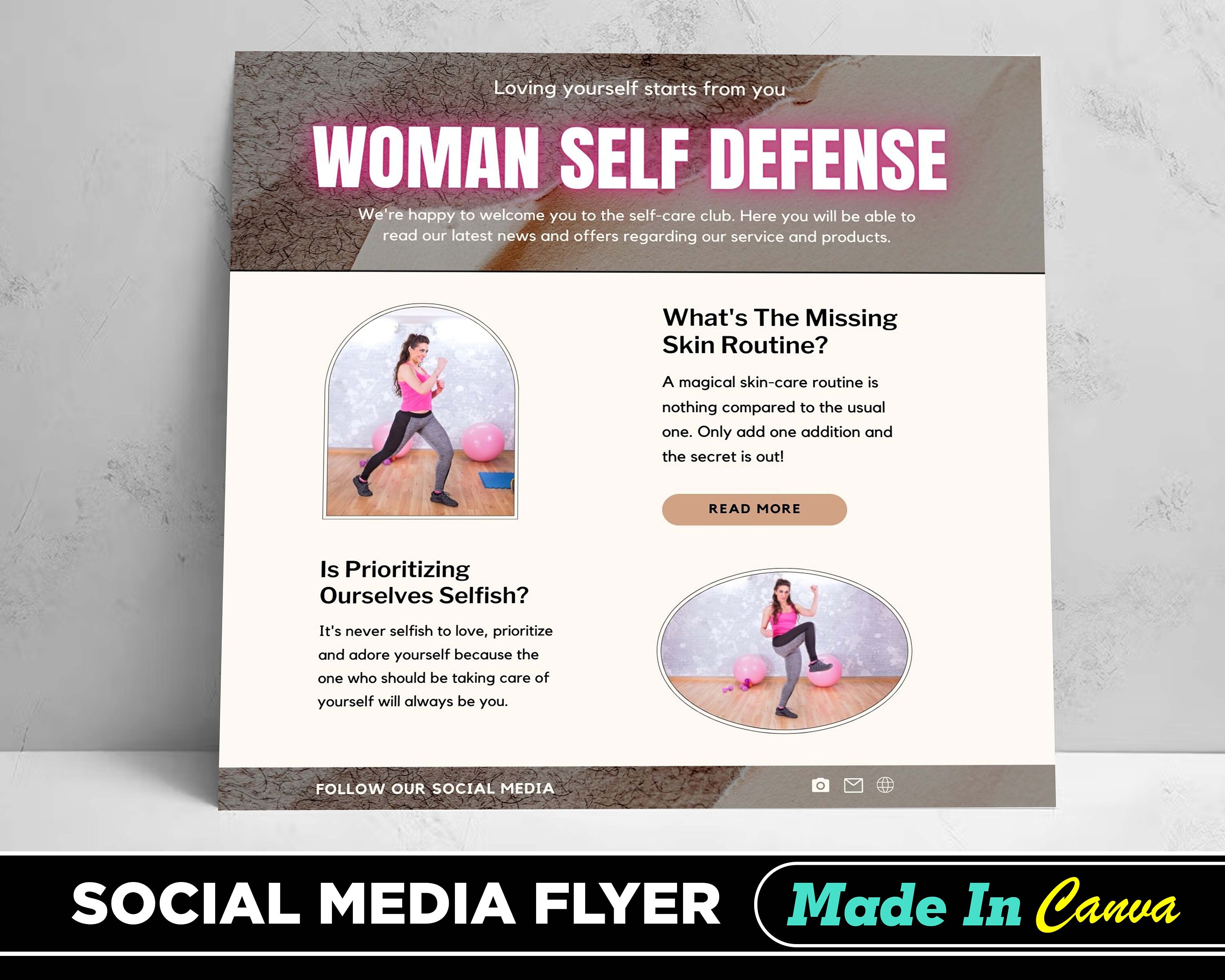 Woman Self Defense Flyer, DIY Canva Woman Self Defense Flyer Template