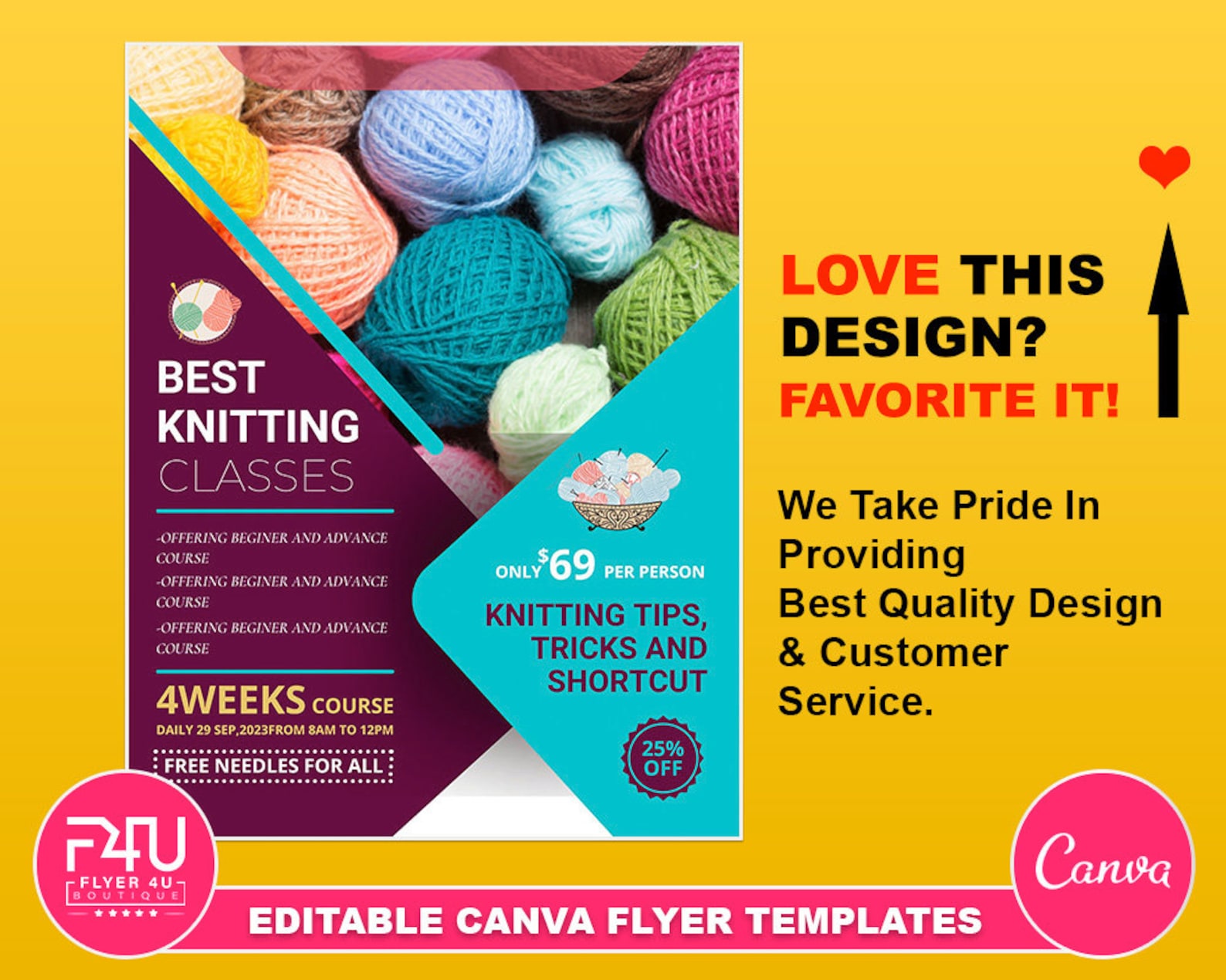 Knitting Crocheting Lessons Flyer DIY Canva Knitting Etsy