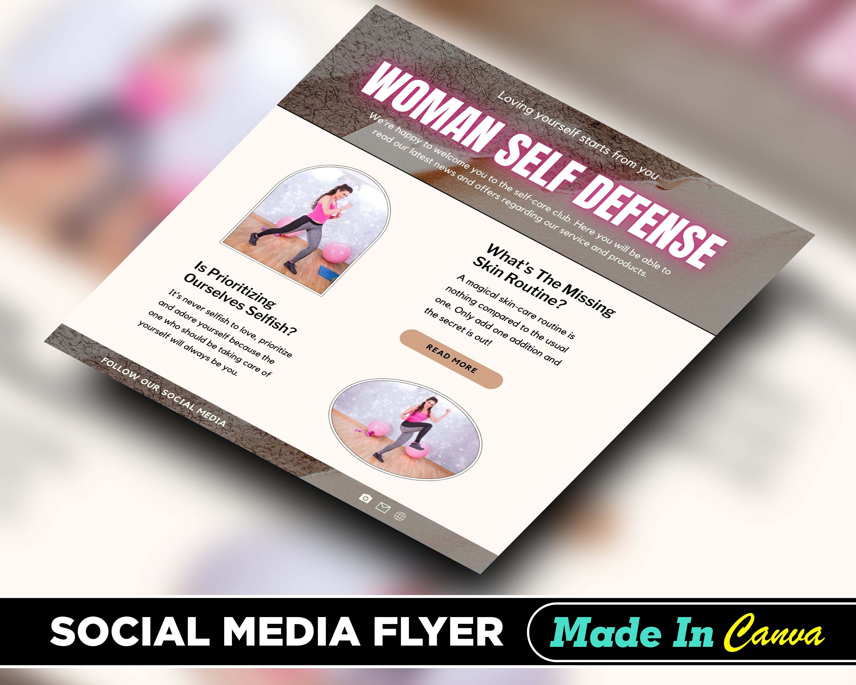Woman Self Defense Flyer, DIY Canva Woman Self Defense Flyer Template