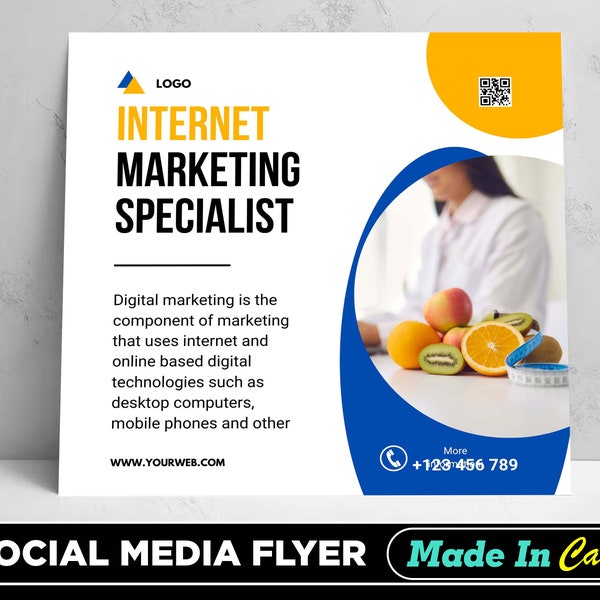 Internet Marketing Specialist Flyer, DIY Canva Internet Marketing Template 2022, Editable Social Media Flyer Template for Internet Marketing