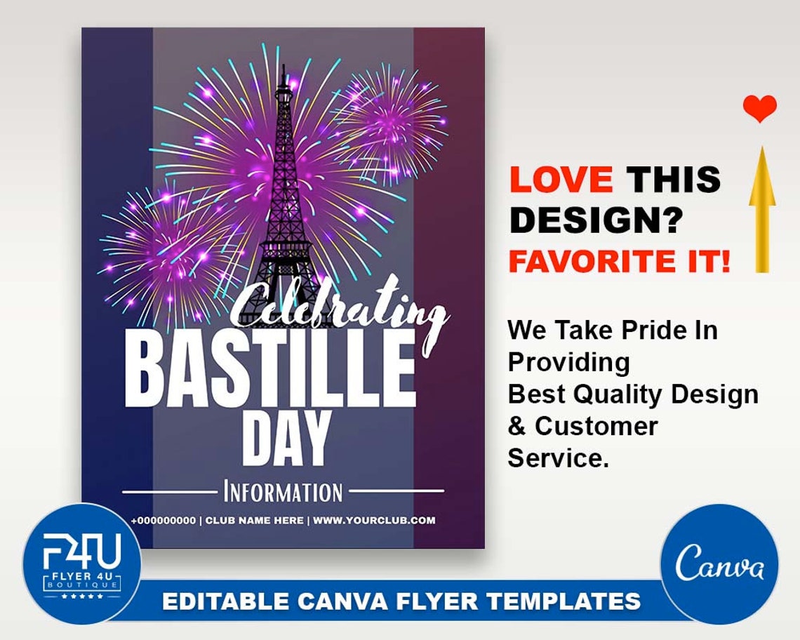 Bastille day Flyer DIY Canva Bastille day Flyer Template | Etsy