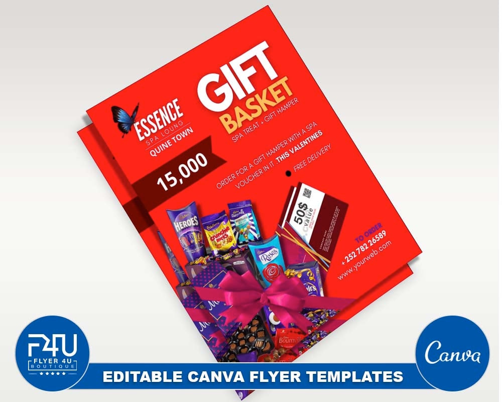 Gift Basket Flyer, DIY Canva Gift Basket Flyer Template 2022, Editable