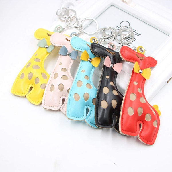 New Design Giraffe Keychain Keyring Giraffe Bag Hang Zipper Tag Purse Tag Yellow Pink Blue Red Black Gift Party Favour