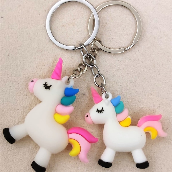 Mini-Me Rainbow Unicorn Keyring Set Bag Hang Purse Tag Phone Tag Zipper Charm Fun Cool Mother Daughter Father Son Adult Child Older Younger