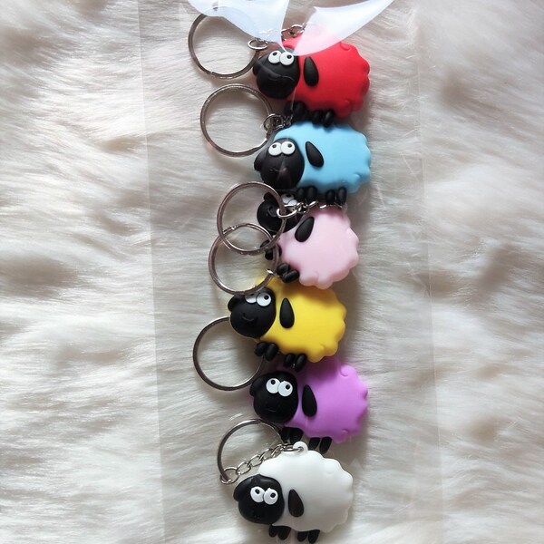 Multi Pack Sheep Keychain Sheep Keyring Bag Hangs Purse Tags Zipper Tags Party Bag Fillers White Pink Blue Yellow Red Purple Six Pack Fun