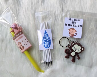 Monkey Fun Pack Monkey Keyring Monkey Novelty Gel Pen Refill 5 Pack Cool Cute Fun Gift