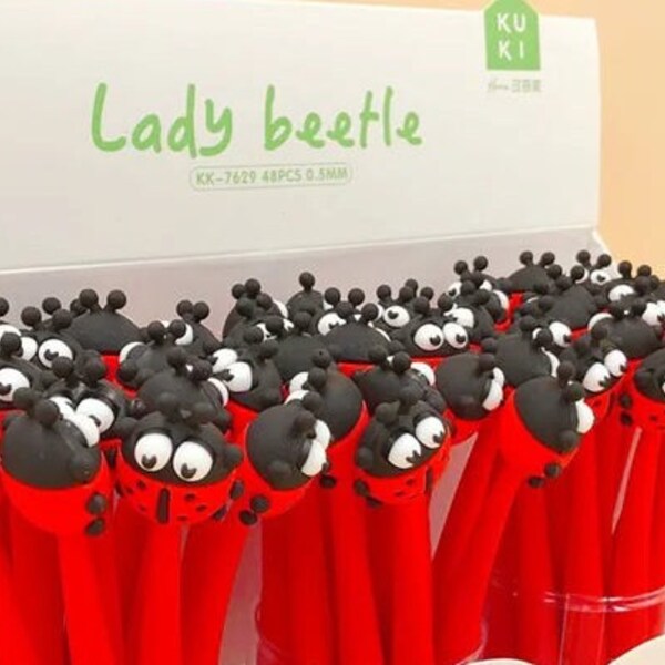 Ladybird Pen Lady Bug Pen Lady Beetle Gel Pen Novelty Pen With FREE Refill Cute Cool Funky Fun Home School Office Party Bag Filler