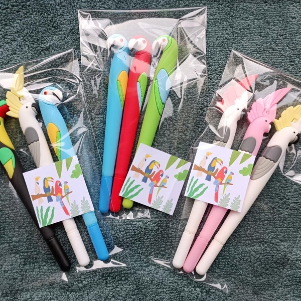 Tropical Bird Pen Set Toucan Parrot Cockatoo Colourful Premium Quality Gel Pen Set Home School Office Party 1 FREE Refill Included Each Pen