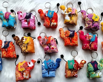 Elephant Keychain Keyring Bag Hang Purse Tag Zipper Tag Handmade Fabric Colourful Unique No One The Same Various Colours Premium Quality